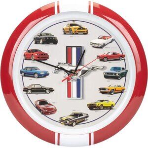 Ford Mustang History Sound Wall Clock 13 Inch Black 60's - Present Collector RED
